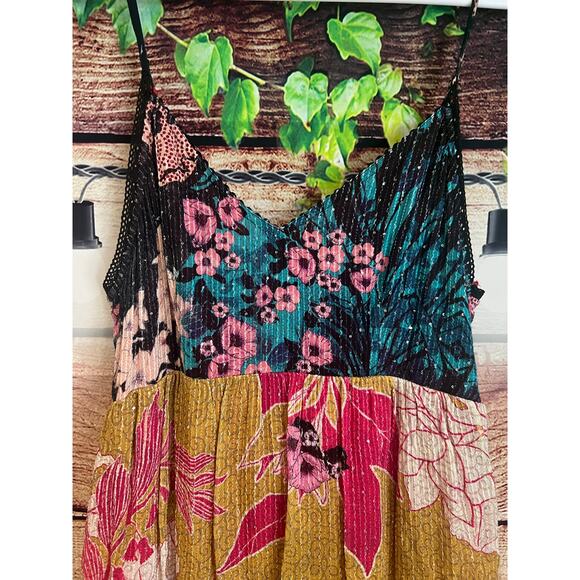 Anthropologie Bhanuni by Jyoti Tiered Layer Maxi Dress Mixed Print Embellish 10 - Picture 8 of 12